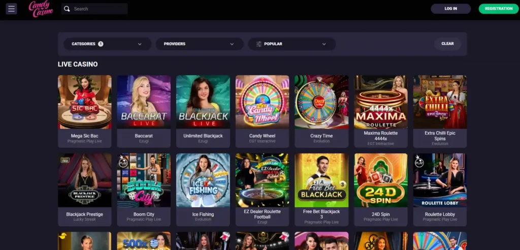 Current Candy Casino live casino section